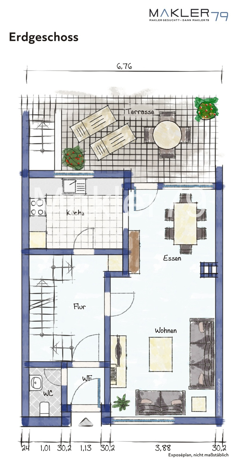 Grundriss Erdgeschoss Reihenendhaus Garbsen / Berenbostel