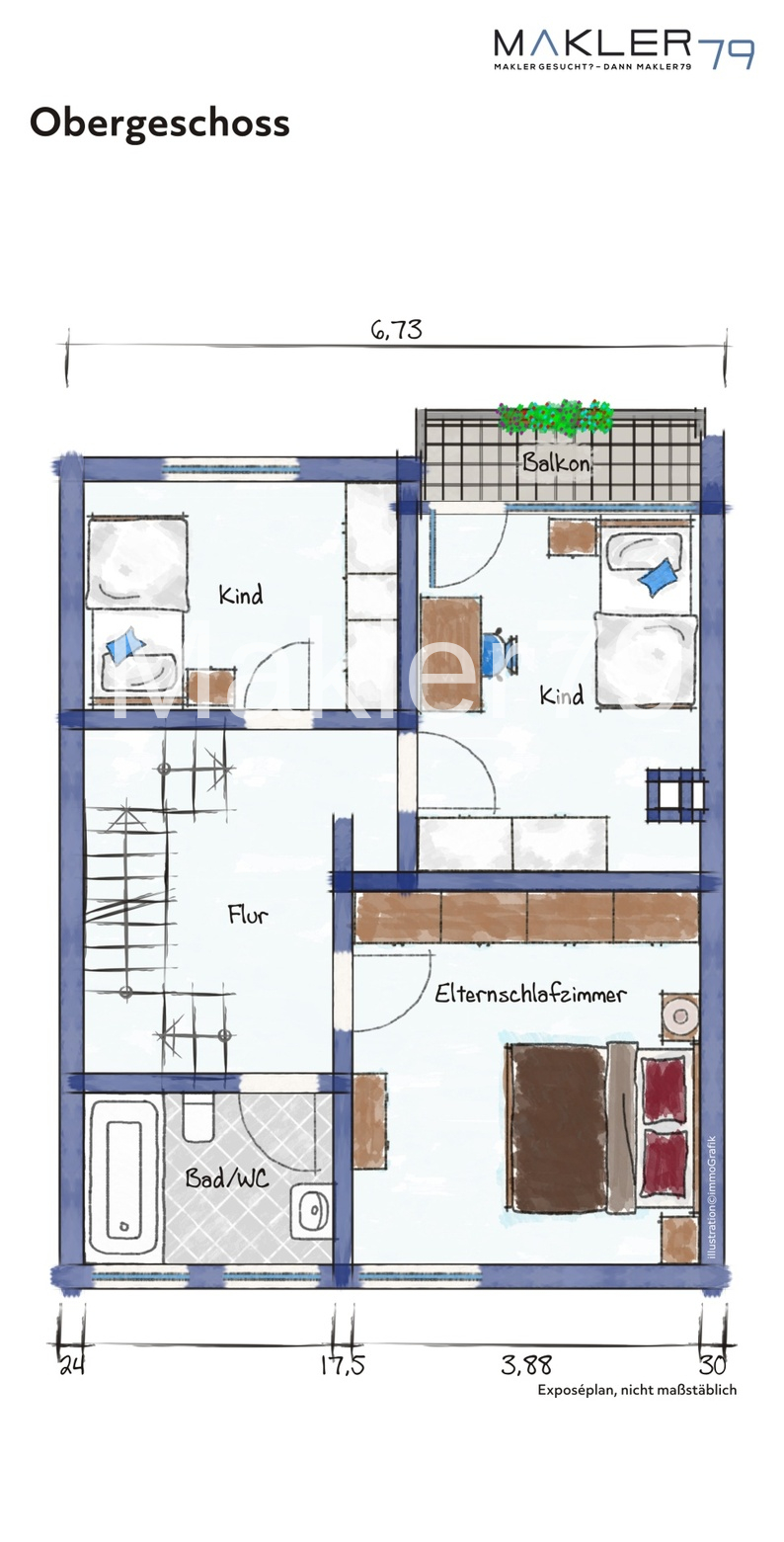 Grundriss Obergeschoss Reihenendhaus Garbsen / Berenbostel